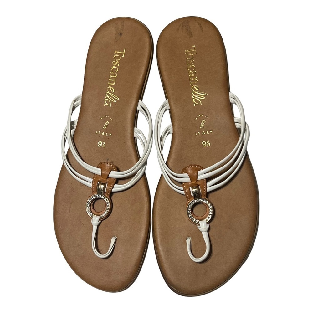 Toscanella O-Ring Thong Sandals Women 9.5 White Diamond Leather Flip Flops